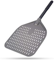 Aluminiumpizzenschaufel 12 Zoll Schwarz Hart Aluminium Perforierter Pizza-Schale