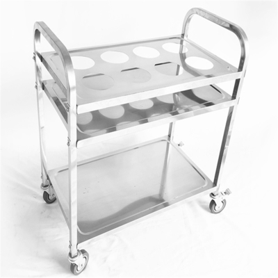 Hochwertiger Trolley aus Edelstahl mit vier Rädern